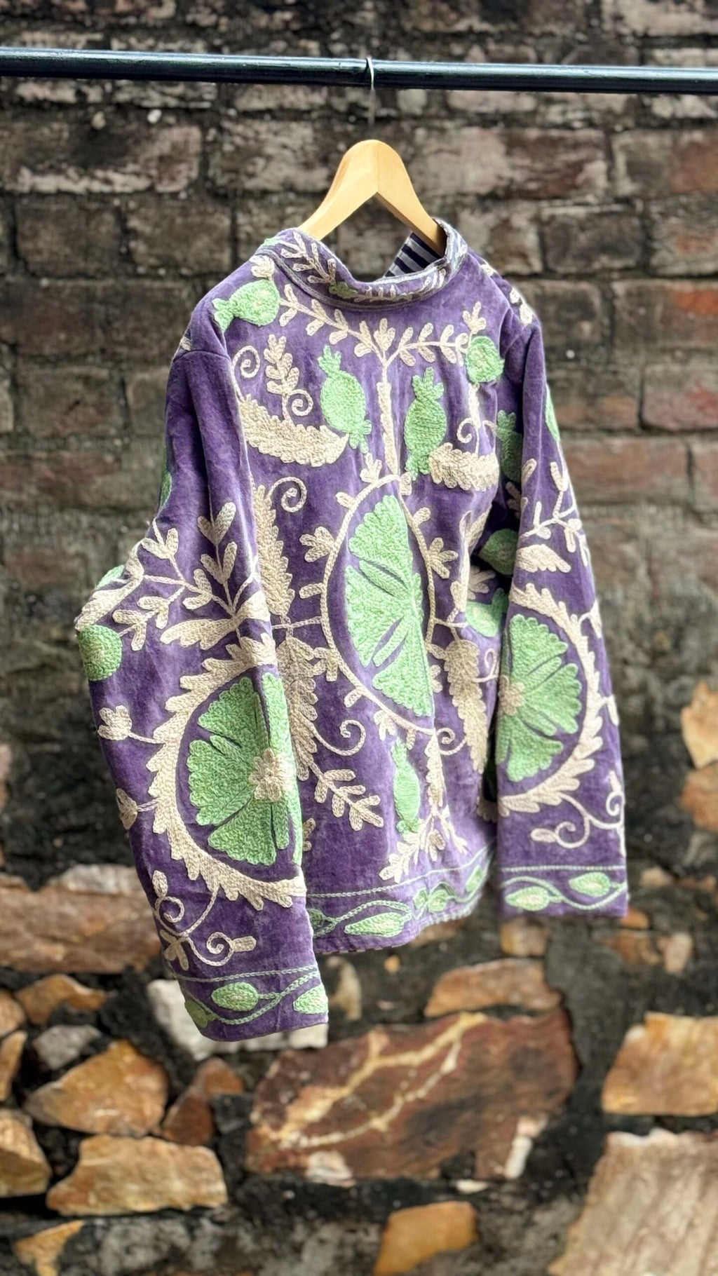 Womens Purple Velvet Embroidered Jacket with Floral Design