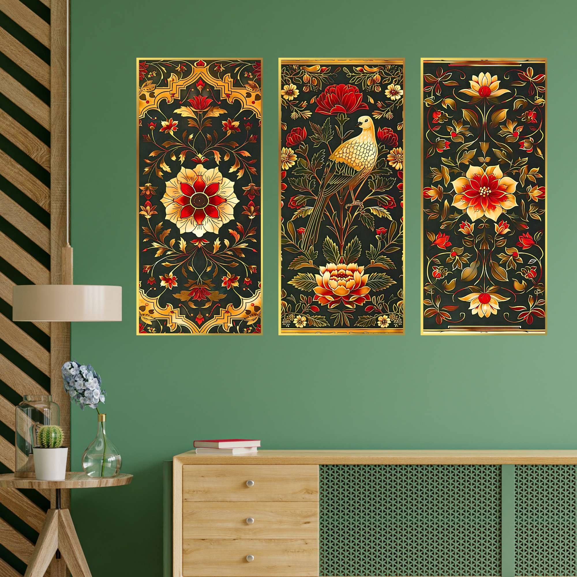 Set of Three large Wall Paintings for Wall Dacoration Golden Framed Wall Paintings for Living Room & Bedroom Wall Art for Home Decoration & Office Wall Décor (14x11 inch CH-LGD3-6)