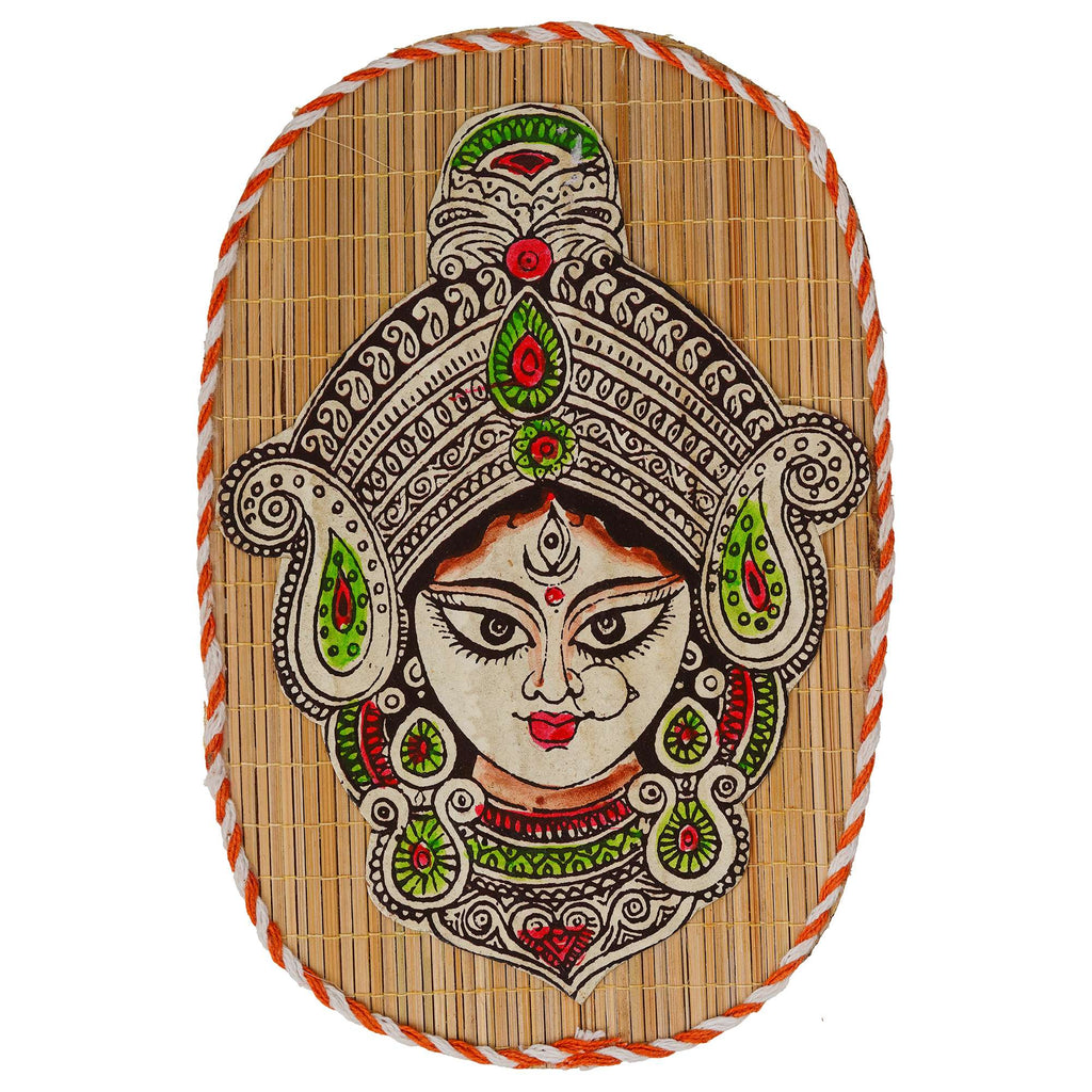 Oval Shaped Design Bamboo Hand Crafted Wall Hangings Durga Ji  For Home Decor | Bamboo Art For Wall Decor