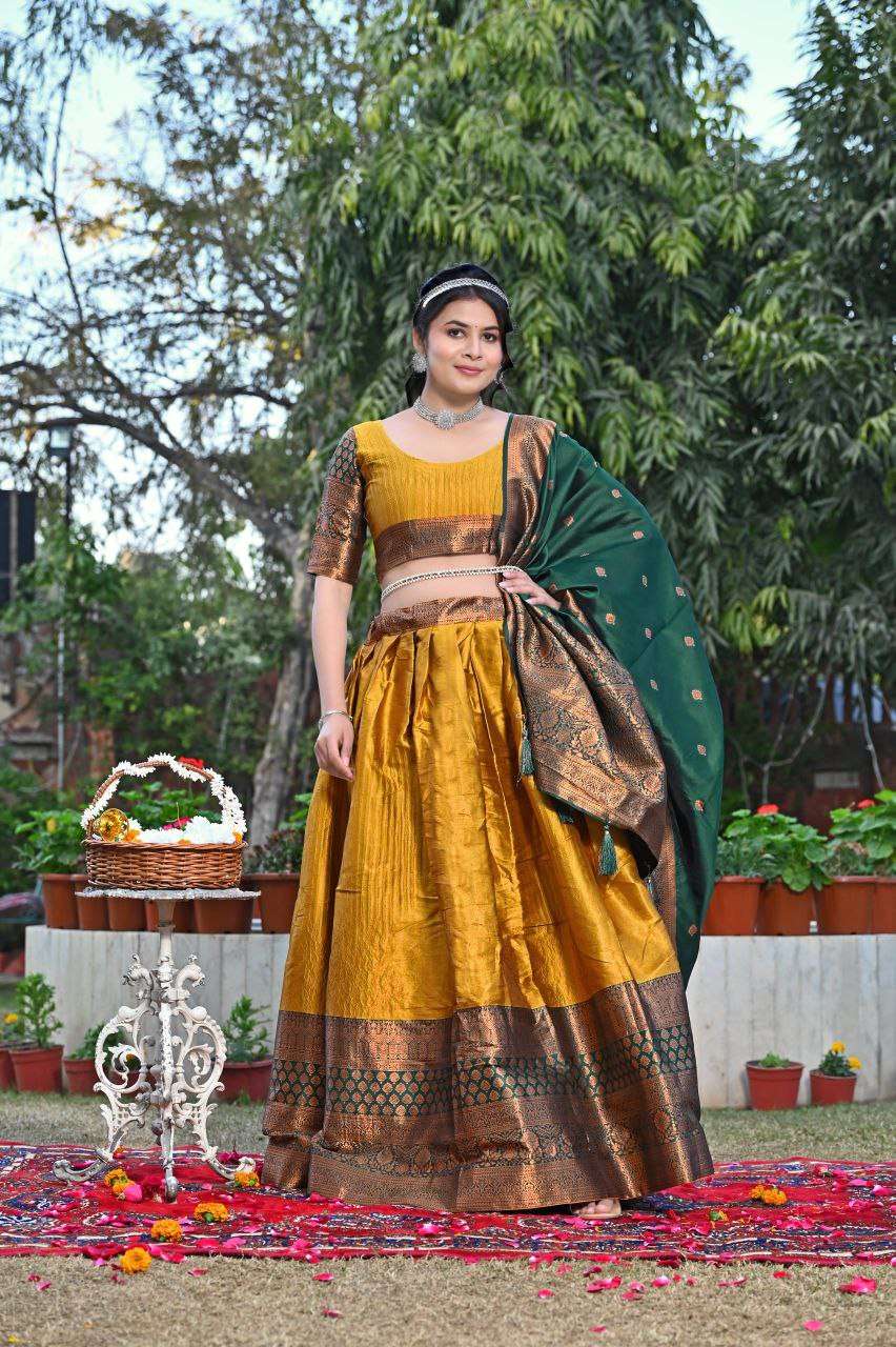 Women's Tussar Silk Patola Print Lehenga Choli Dupatta Set