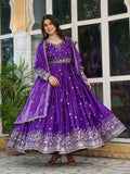 Women's American Silk Sequence Embroidery Long Anarkali Kurti (Gown) With Dupatta