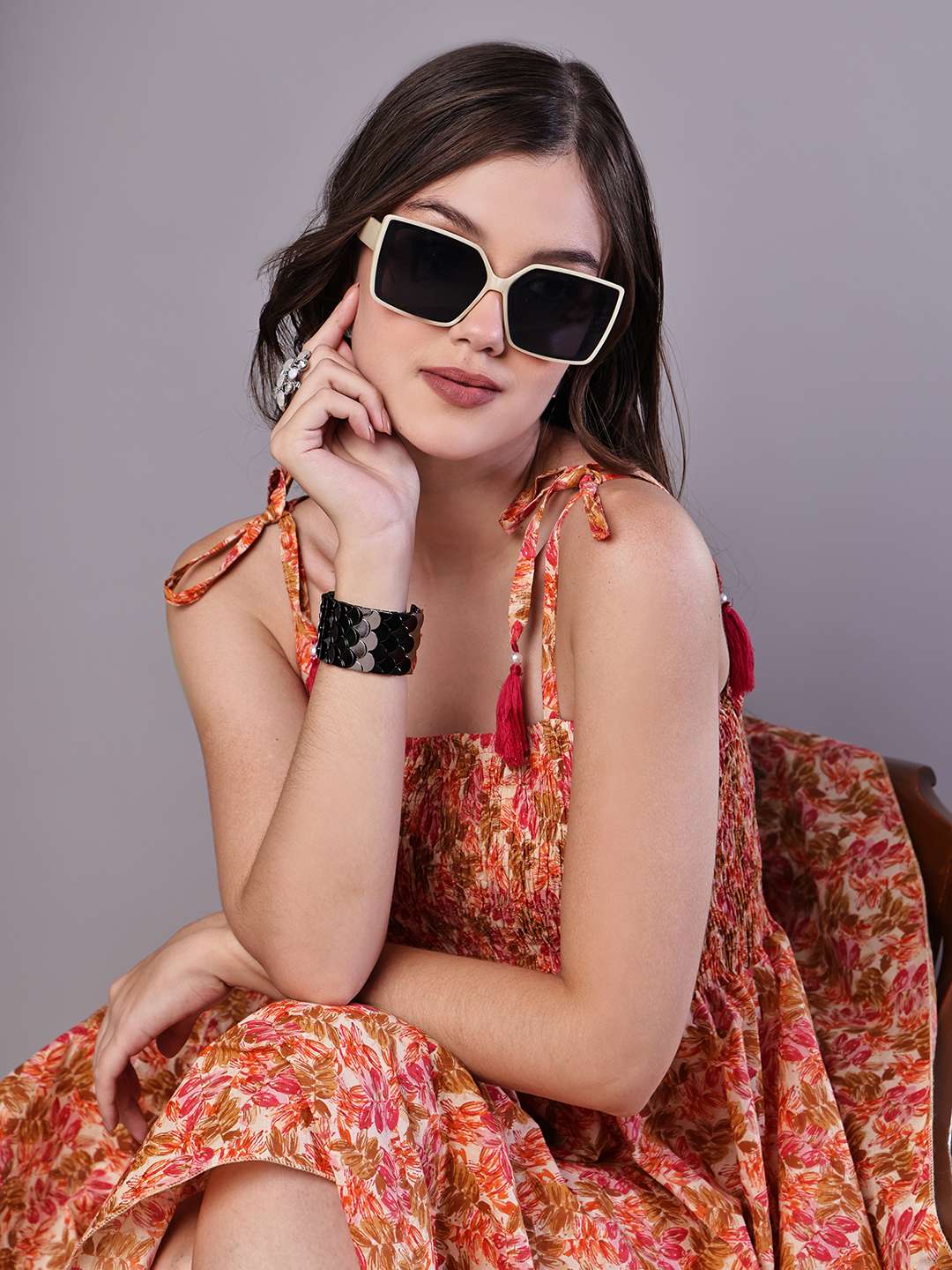 Women's MultiColor Floral Printed Cotton Handkerchief Hem Dress Midi Dresses