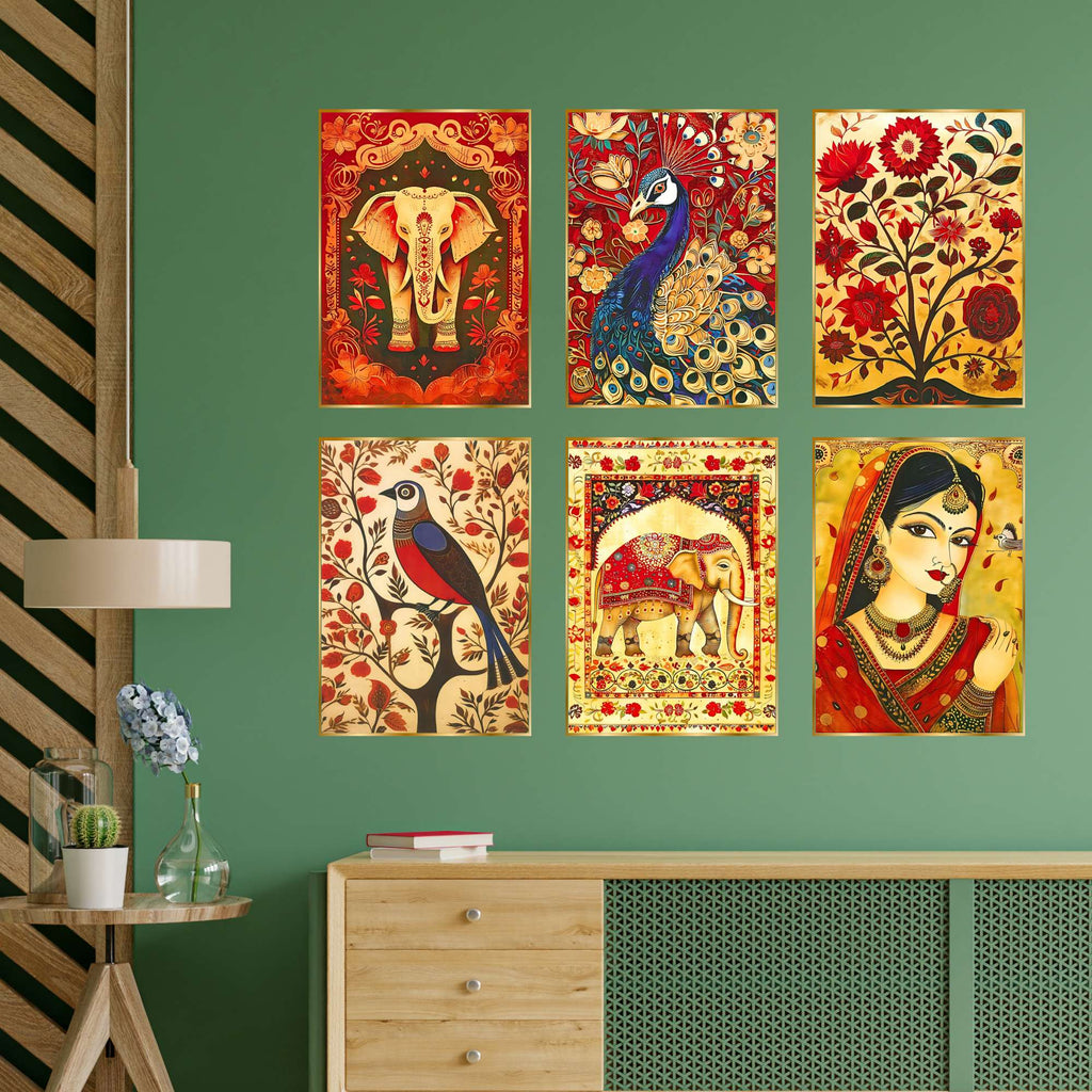 Set of Six Wall Paintings for Wall Dacoration Golden Framed Wall Paintings for Living Room & Bedroom Wall Art for Home Decoration & Office Wall Décor (17x13 inch CH-GD6-8)