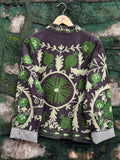 Womens Purple Velvet Embroidered Jacket with Floral Design