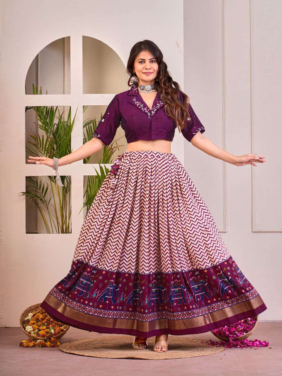 Women's Tussar Silk Patola Print Lehenga Choli Set with Foil Work