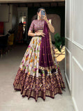 Women's Luxurious Tussar Silk Lehenga Choli with Intricate Prints & Can-Can Flair