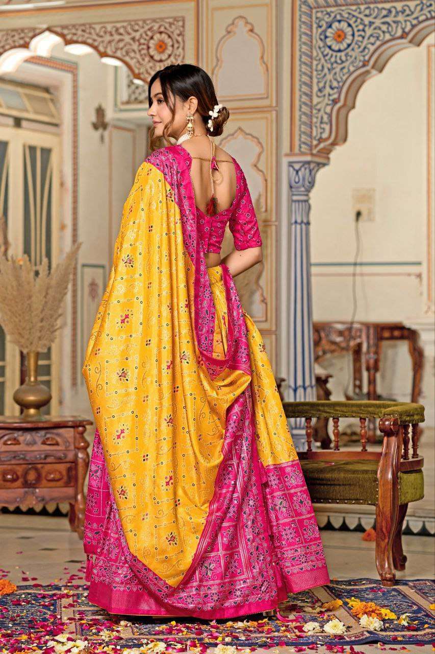 Women's Tussar Silk Patola Print Lehenga Choli Dupatta Set