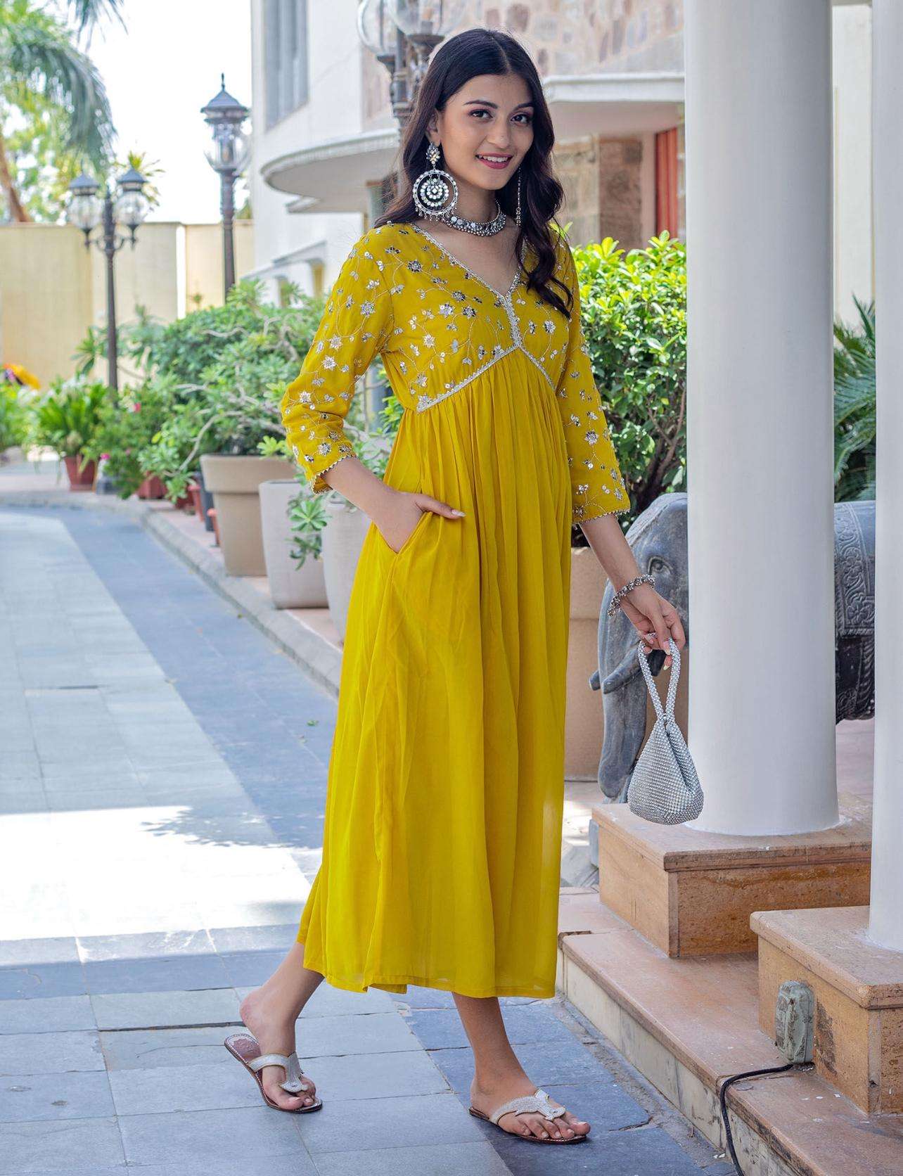 Women's Rayon embroidery work Georgette Fit & Flare Dress