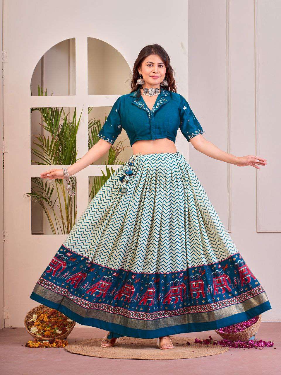 Women's Tussar Silk Patola Print Lehenga Choli Set with Foil Work