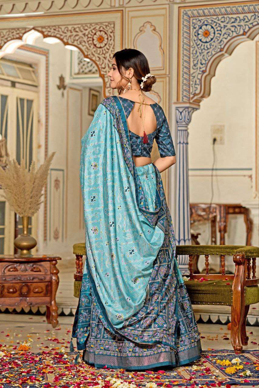 Women's Tussar Silk Patola Print Lehenga Choli Dupatta Set