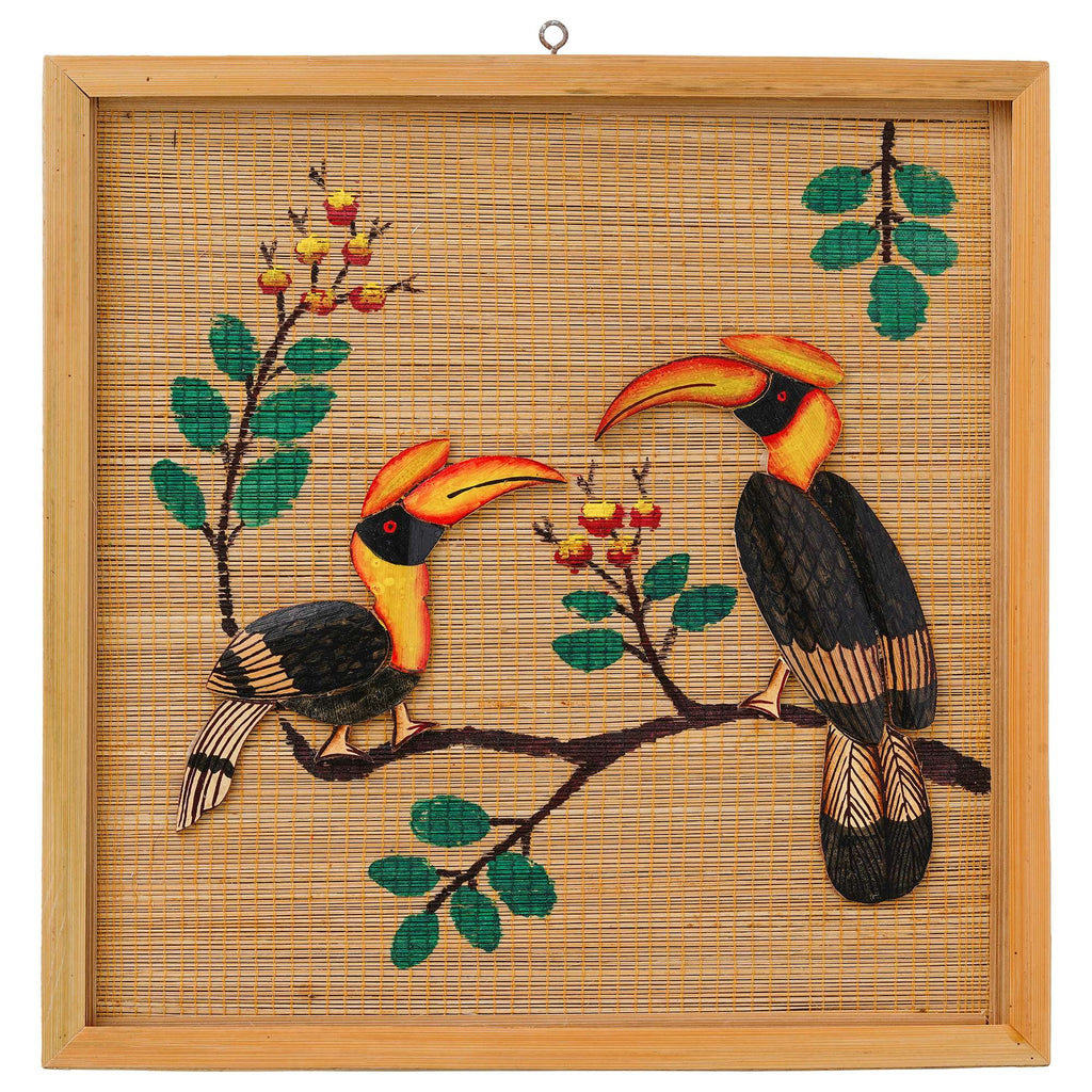 Bamboo Art Couple Hornbill Painting For Home Decor | Bamboo Art Gift For Multiple Occasions