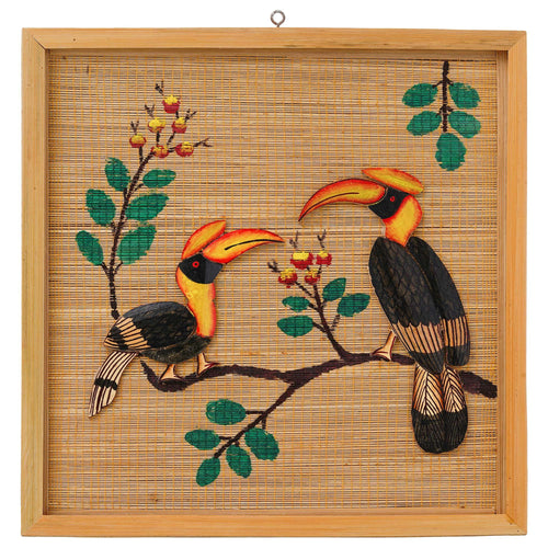 Bamboo Art Couple Hornbill Painting For Home Decor | Bamboo Art Gift For Multiple Occasions