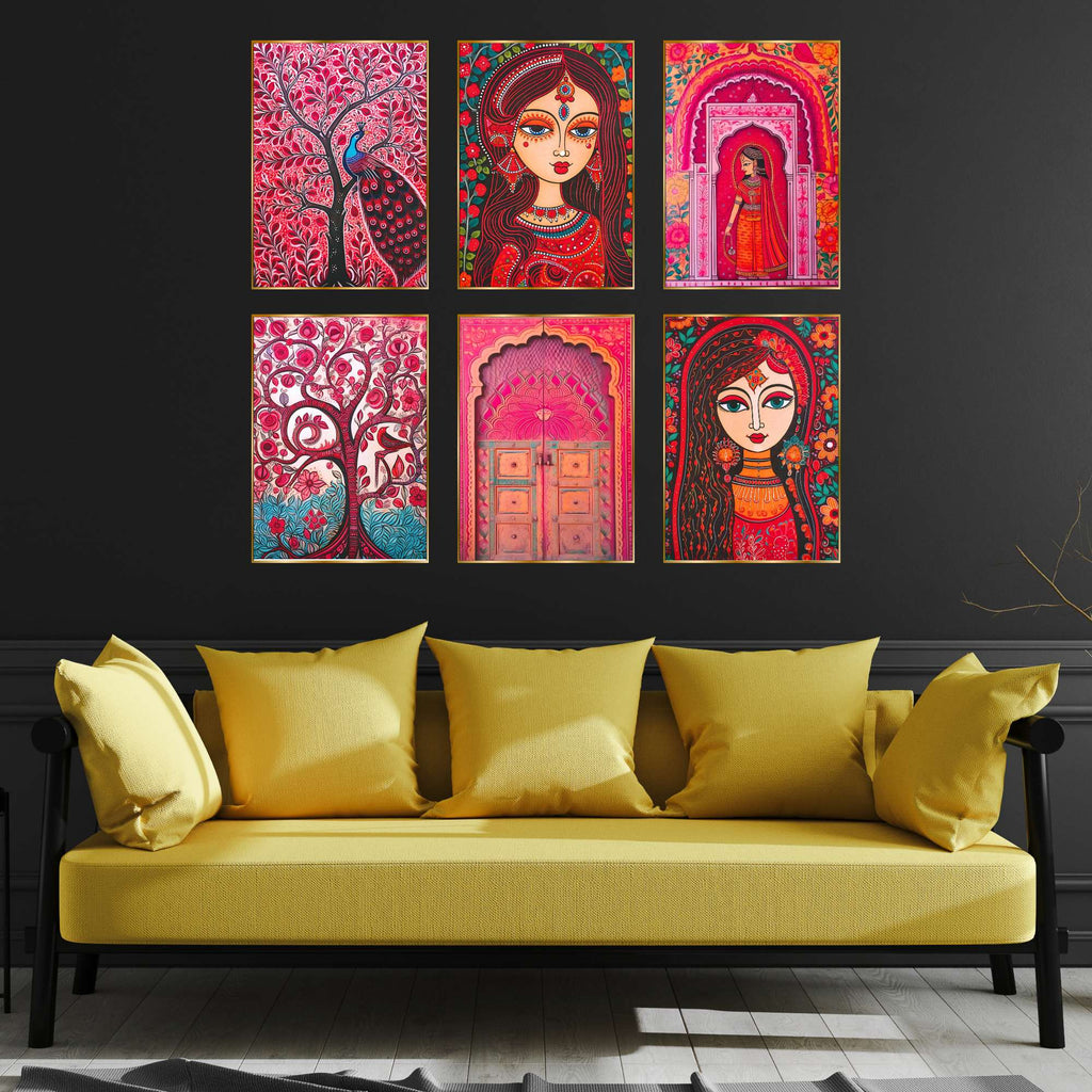Set of Six Wall Paintings for Wall Dacoration Golden Framed Wall Paintings for Living Room & Bedroom Wall Art for Home Decoration & Office Wall Décor (17x13 inch CH-GD6-4)