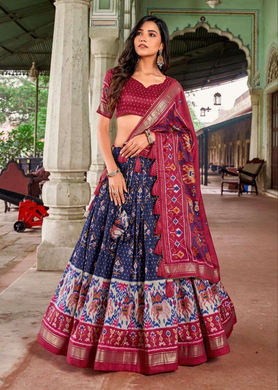 Women's Traditional Patola Print Tussar Silk Lehenga Choli with Festive Dupatta