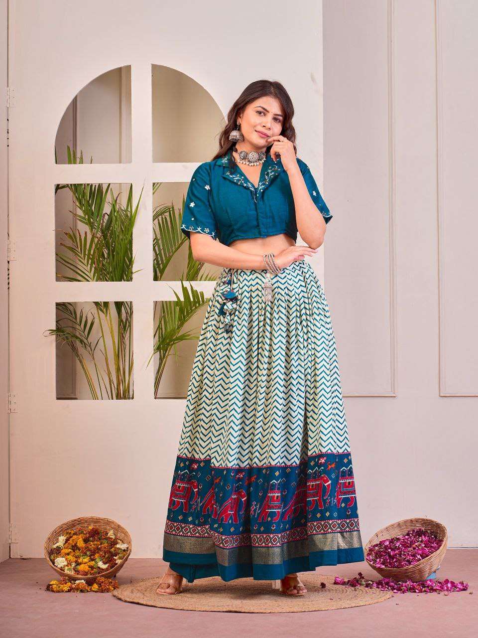 Women's Tussar Silk Patola Print Lehenga Choli Set with Foil Work