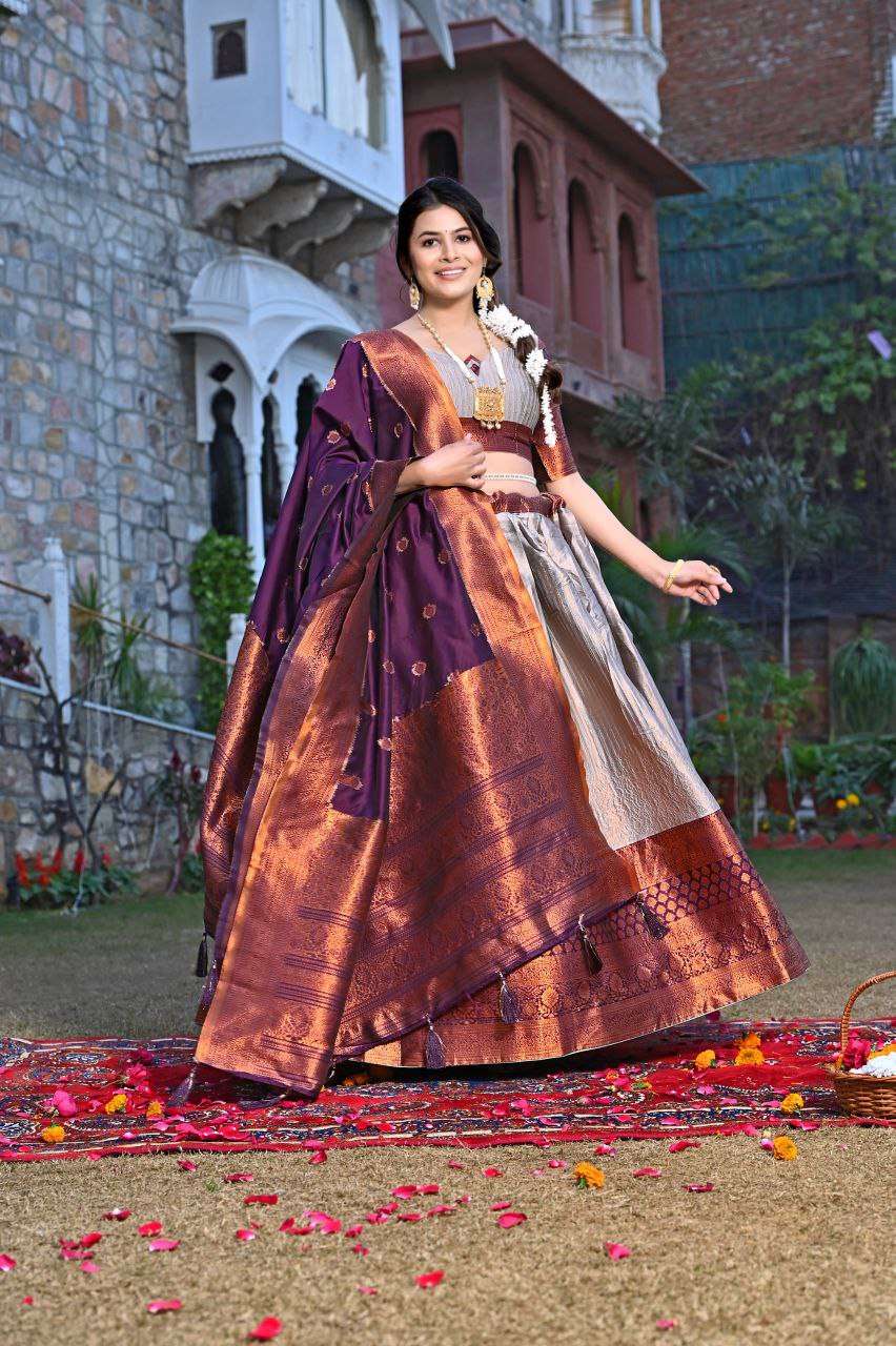 Women's Tussar Silk Patola Print Lehenga Choli Dupatta Set