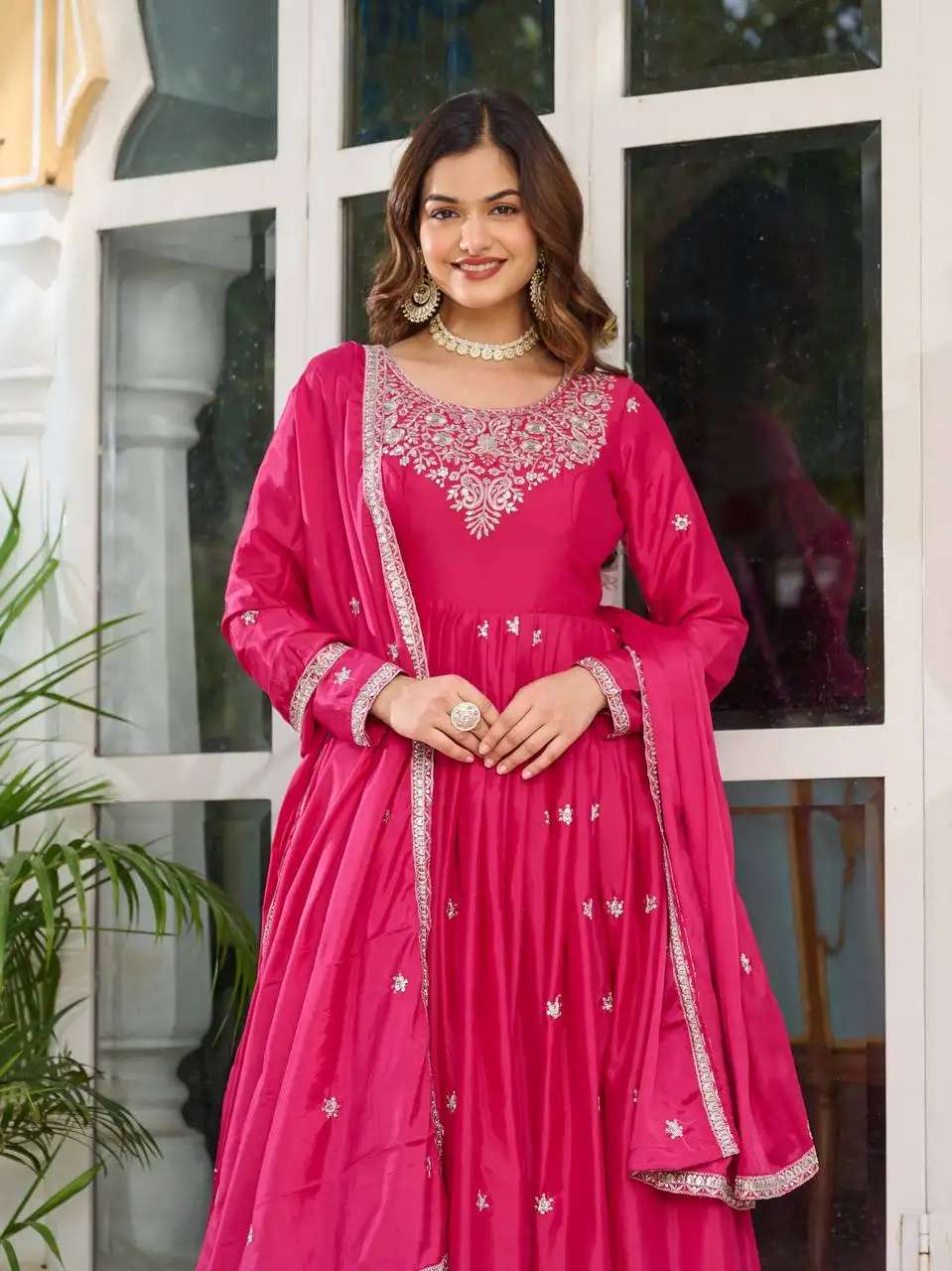 Women's American Silk Sequence Embroidery Long Anarkali Kurti Gown With Dupatta