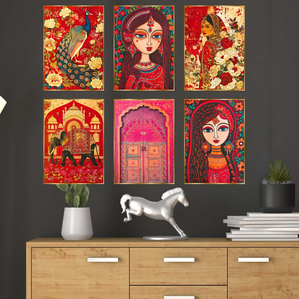 Set of Six Wall Paintings for Wall Dacoration Golden Framed Wall Paintings for Living Room & Bedroom Wall Art for Home Decoration & Office Wall Décor (13x10 inch CH-GD6-5)