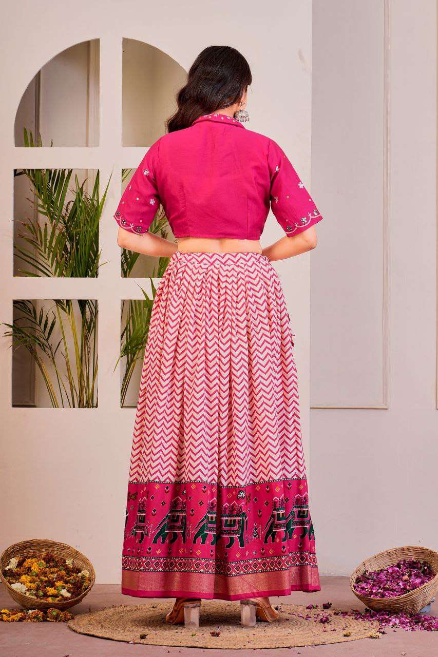 Women's Tussar Silk Patola Print Lehenga Choli Set with Foil Work