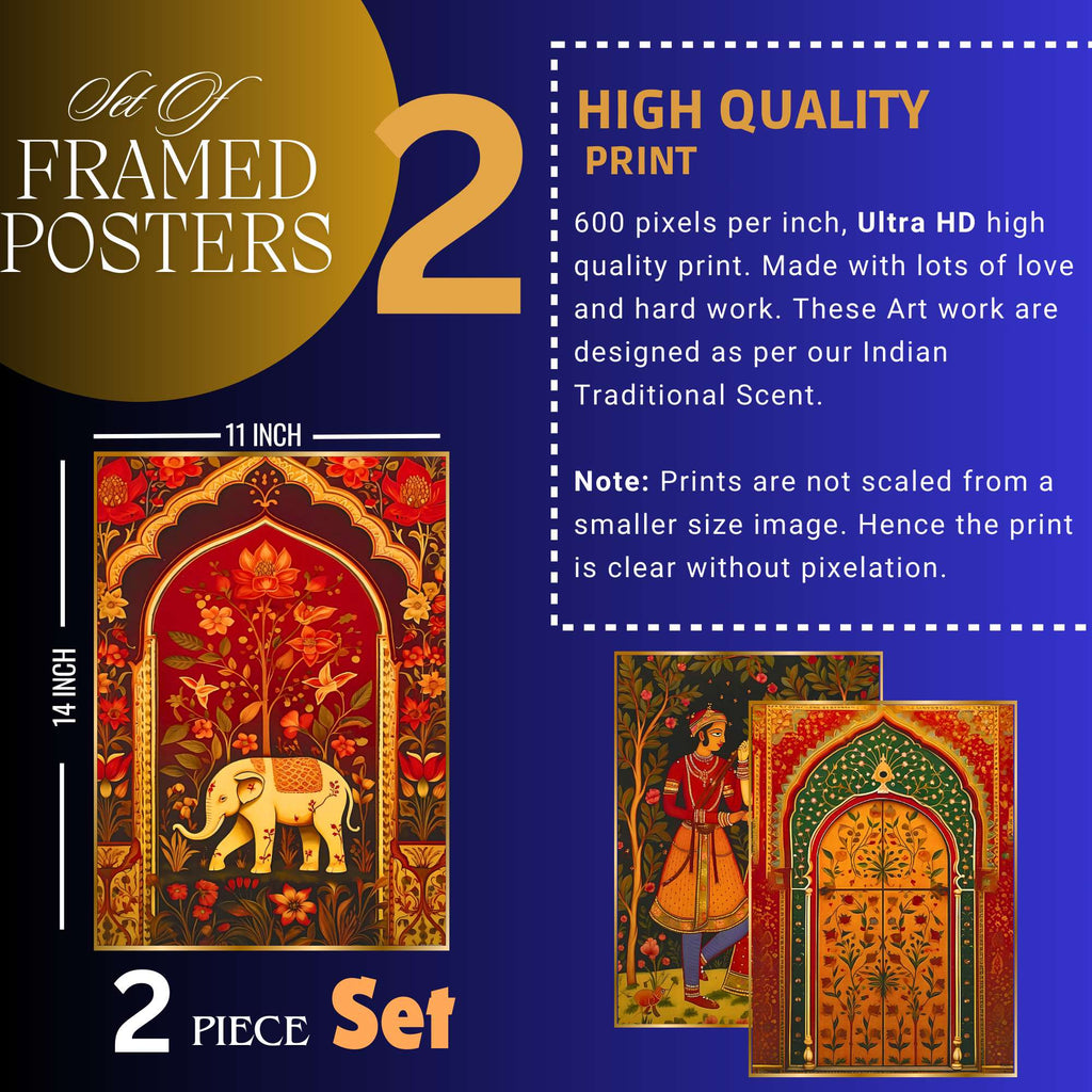 Set of Two Wall Paintings for Wall Dacoration Golden Framed Wall Paintings for Living Room & Bedroom Wall Art for Home Decoration & Office Wall Décor (14x11 inch CH-GD2-18)